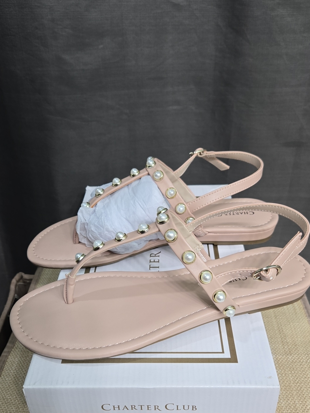 Charter Club Pink Pearl T-Strap Flat Sandals